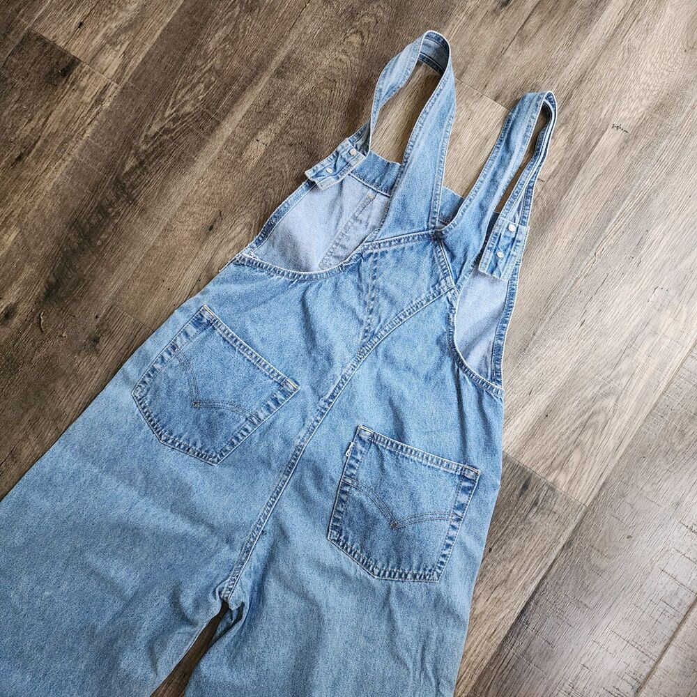 Vintage Levi's Overalls Pink Flower Patch Womens XL Light Blue Denim Bibs 90's - Picture 6 of 13